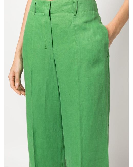 Max Mara Green Linen Cropped Trousers