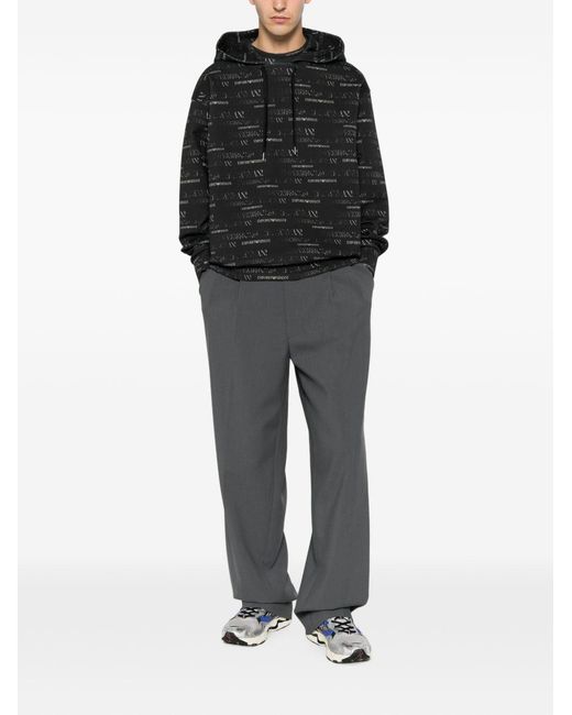 Emporio Armani Black Logo-Pattern Drawstring Hoodie