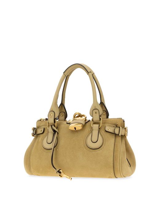 Chloé Metallic Mustard Suede Paddington Shopping Bag