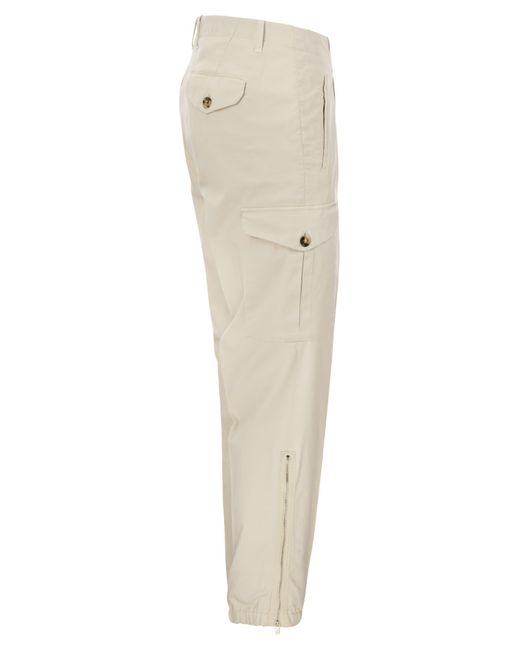 Brunello Cucinelli Natural Cotton Gabardine Trousers With Cargo Pockets for men