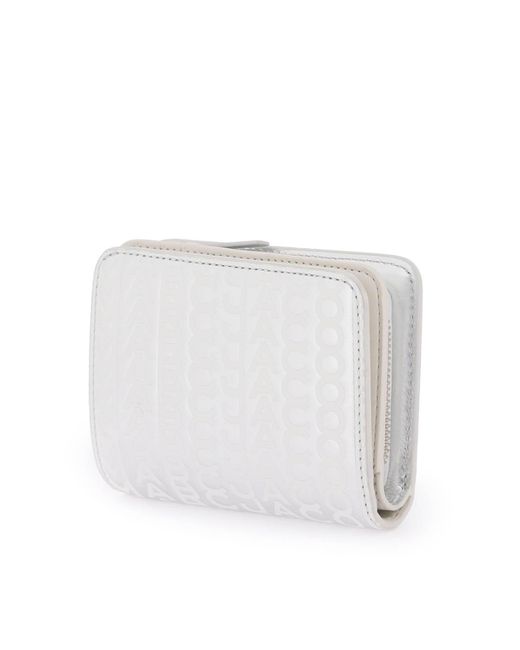 Marc Jacobs De Monogram Metallic Mini Compact Wallet in het White