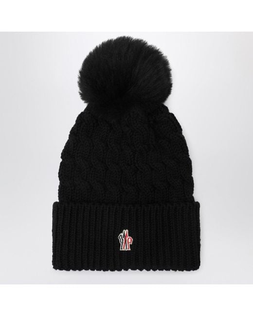 Moncler Black Wool Hat With Pom Pom