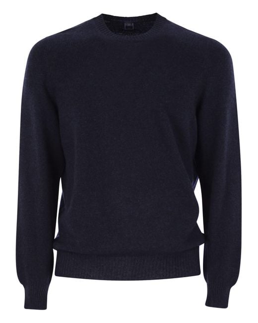 Fedeli Blue Argentina Persia Cashmere Crew Neck for men