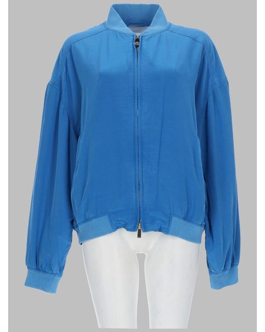 Versace Blue Silk Blouson Jacket With Zip Front
