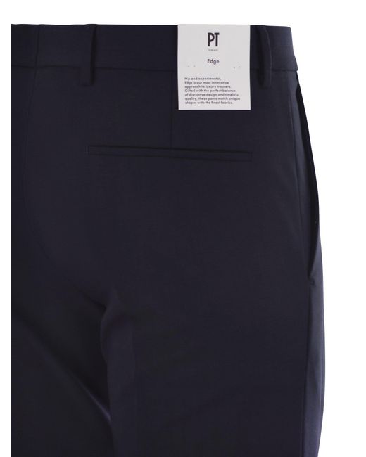 PT Torino Blue Dieci Virgin Wool Trousers for men