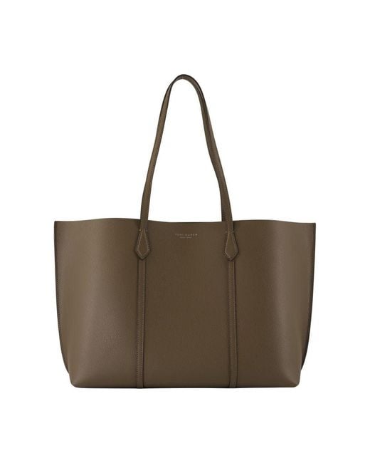 Tory Burch Brown Perry Shopper Bag Leder Khaki