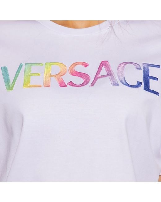 Camiseta blanca de algodón con logo Versace de color White