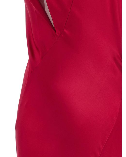 Alberta Ferretti Red Silk-Effect Satin Evening Dress With Curled Neckline