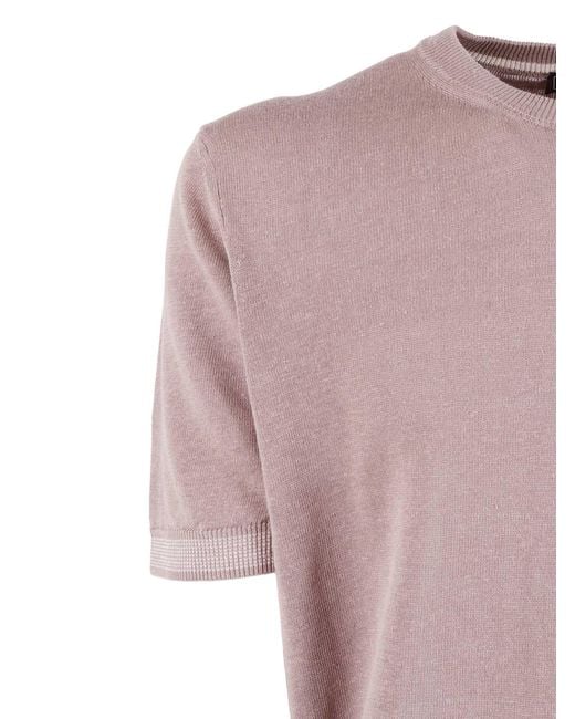 Peserico Pink Short Sleeve Ribbed Crew Sweater for men