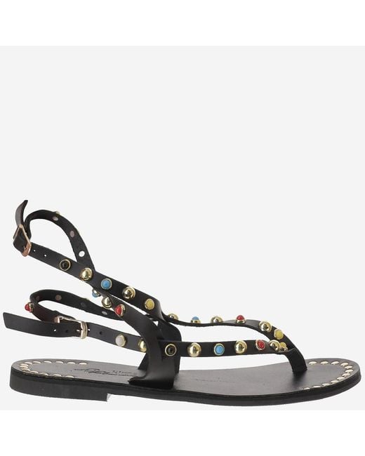 Kima Brown Naxos Leather Sandal With Embellishments