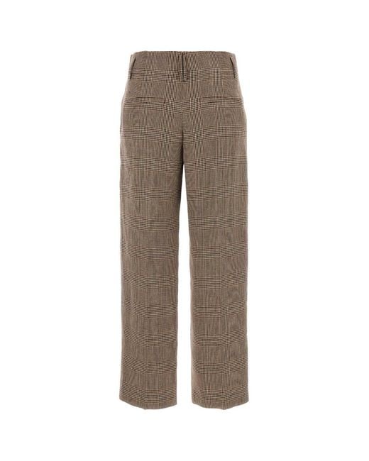 Brunello Cucinelli Brown Embroidered Linen Pant