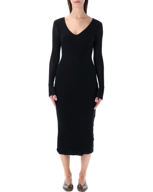 James Perse Black Cotton And Cashmere Rib V-Neck Dress