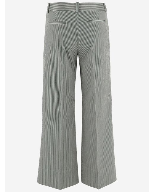 Ql2 Gray Cotton Blend Pants With Striped Pattern