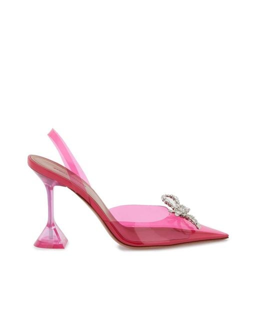 AMINA MUADDI Pink Rosie Crystal-embellished Bow-detailed Pvc Slingback Pumps