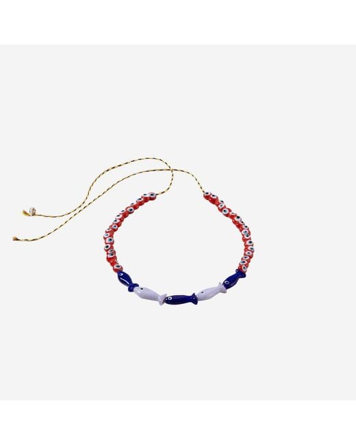 Sorbet Island Red Fabric And Glass Bead Necklace
