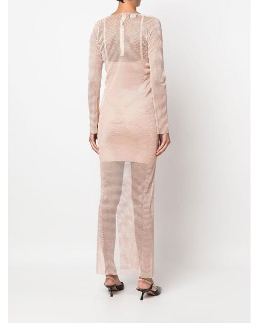 Santa Brands Pink Rhinestone-Embellished Sheer Maxi-Dress