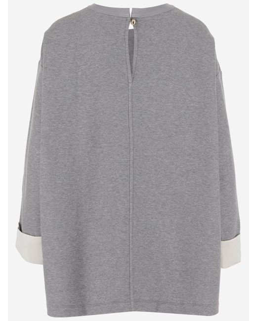 Carven Gray Cotton Blend Sweatshirt With Contrasting Cuffs
