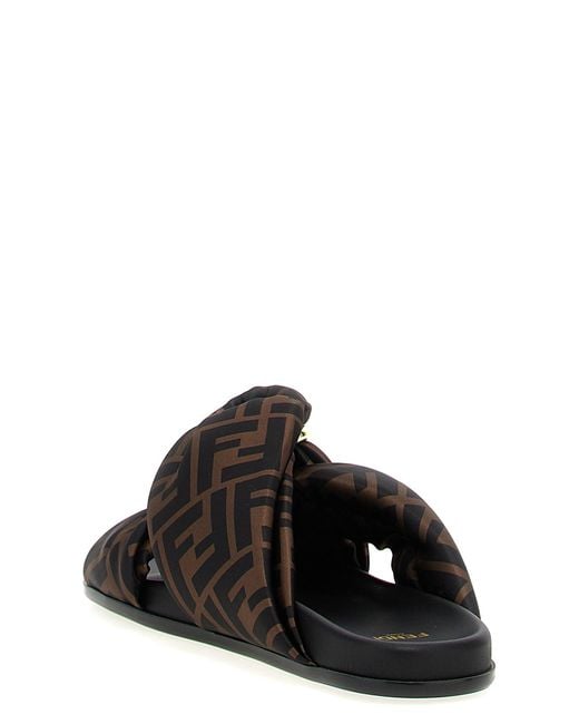 Fendi Black Printed Satin Fell Slippers