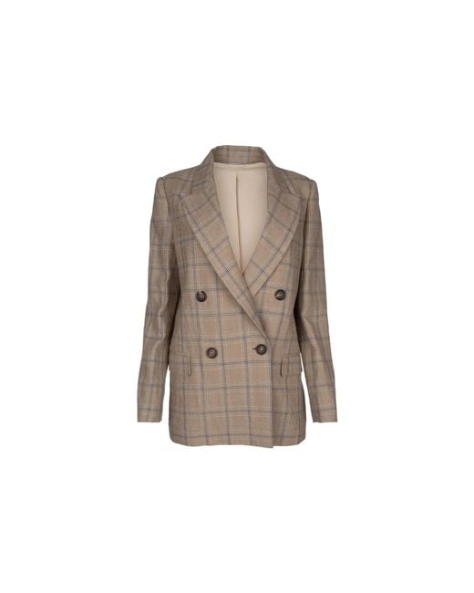 Brunello Cucinelli Brown Prince Of Wales Linen Blazer