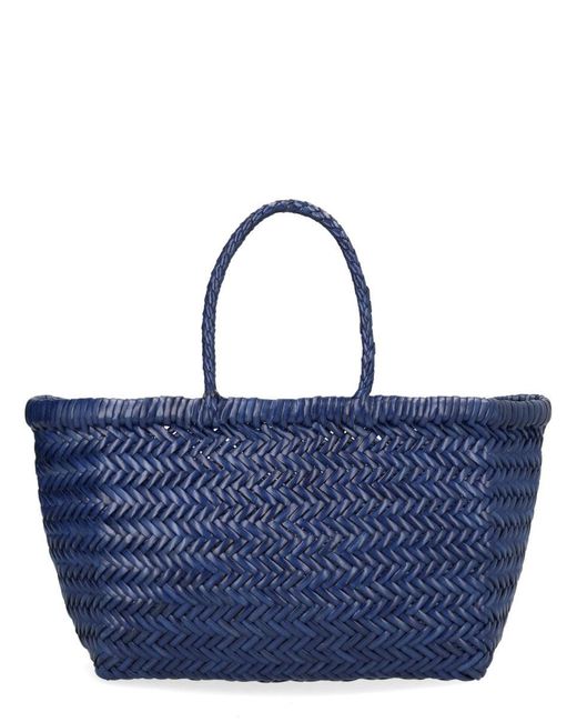 Dragon Diffusion Blue Bamboo Triple Jump Small Woven Leather Tote
