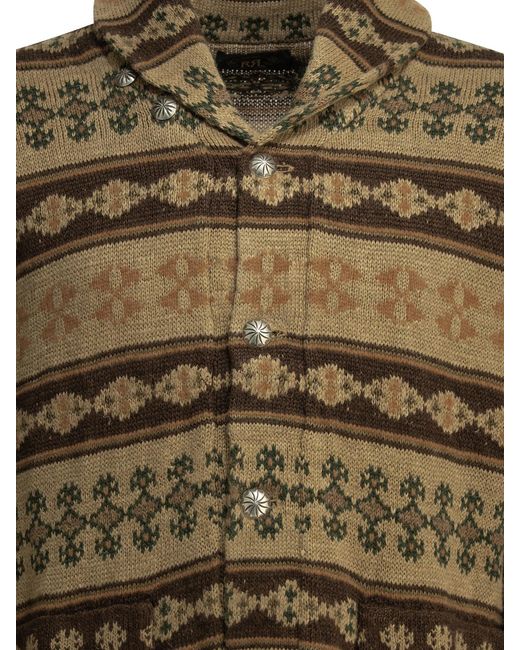 RRL Green Woven Knit Linen Silk Cardigan