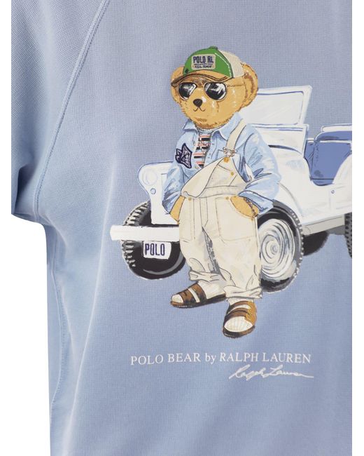 Polo Ralph Lauren Blue Kurzärmeliges Baumwoll -Sweatshirt mit Bären