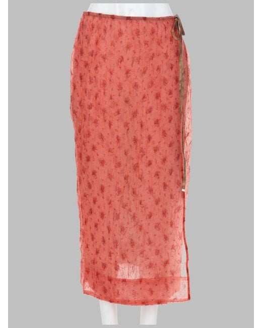 Ganni Red Skirt Shibori Printed Organza