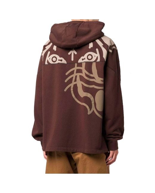 KENZO Tiger-Print Kapuzenpullover Sweatshirt in Brown für Herren
