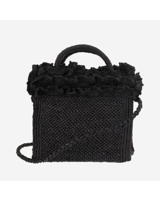 IBELIV Black Rafia And Cotton Tote Bag