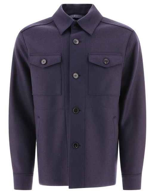 Harris Wharf London Blue Wool Overshirt for men