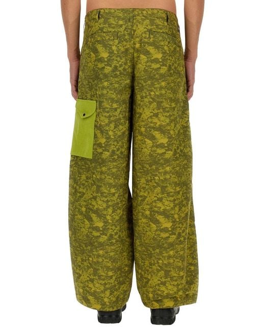 C P Company Green Wide-Leg Cargo Pants With Textured Pattern for men