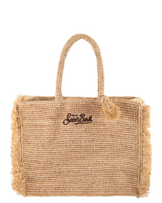 Mc2 Saint Barth Natural Woven Raffia Beach Tote Bag With Fringes