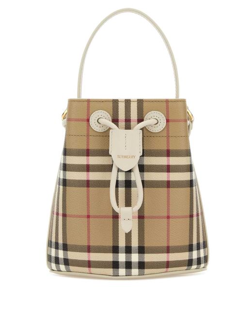 Burberry Natural Printed Canvas Bucket Bag