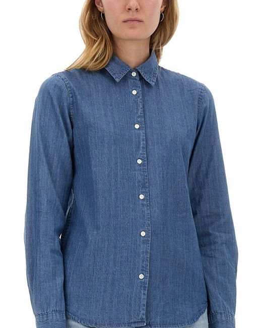 Aspesi Blue Regular Fit Denim Shirt With Classic Collar
