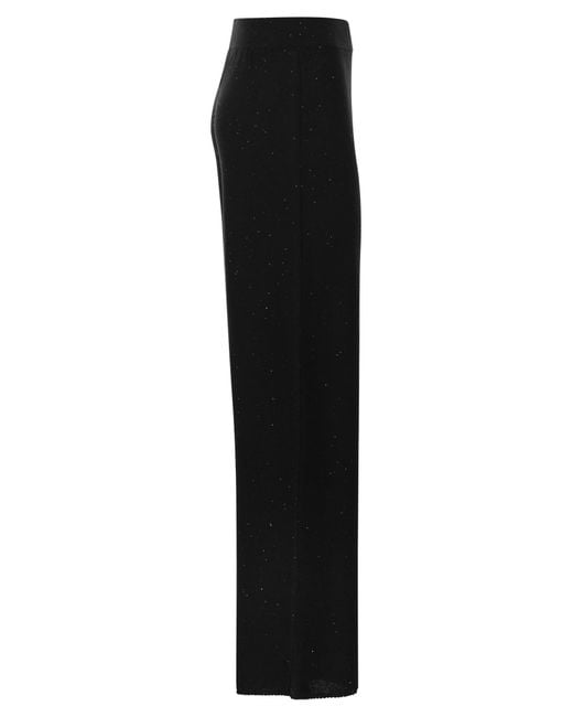 Fabiana Filippi Black Cotton And Linen Trousers With Micro Sequins