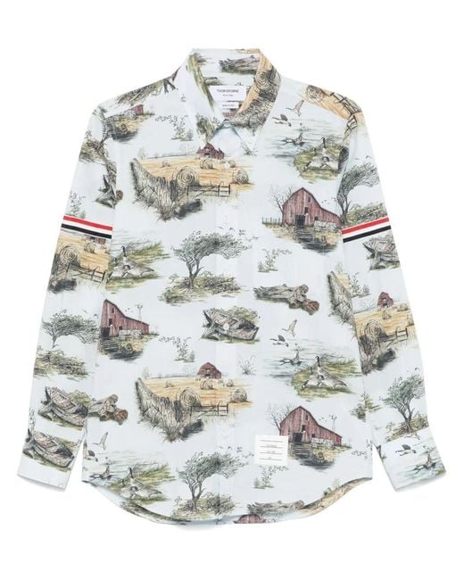 Thom Browne White Printed Shirt for men