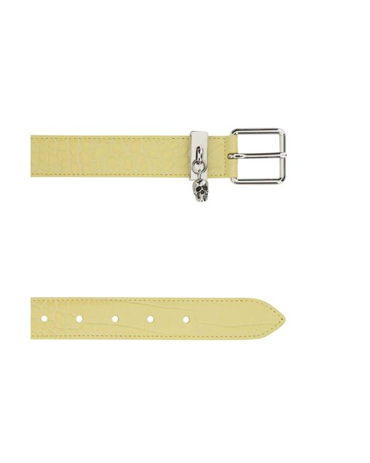 McQueen Yellow Crocodile-Effect Leather Belt