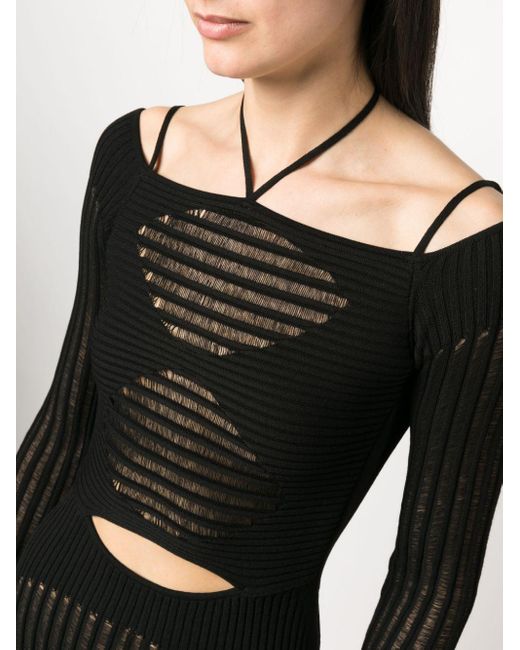 ANDREADAMO Gesnit Geribbelde Mini -jurk in het Black