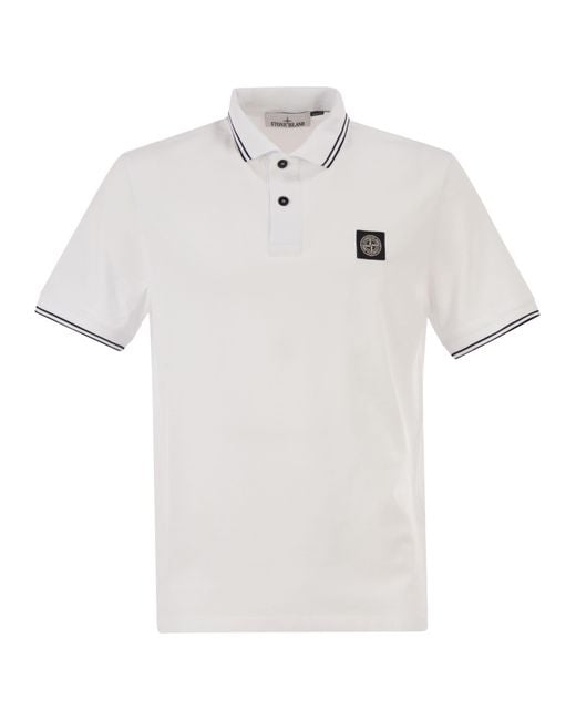 Stone Island White Slim Fit Short Sleeve Polo Shirt With Compass Patch