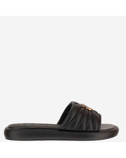 Pinko Black Leather Sandals With Love Birds Logo