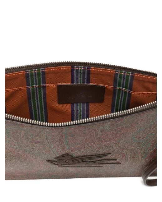 Etro Brown Clutch Bag With Embroidered Logo And Paisley Print