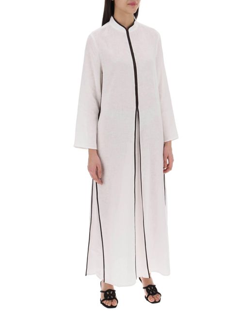 Long Linen Caftan Robe Tory Burch en coloris White