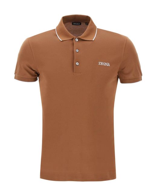 Poloshirt in Stretch -Baumwollpiquet Zegna pour homme en coloris Brown