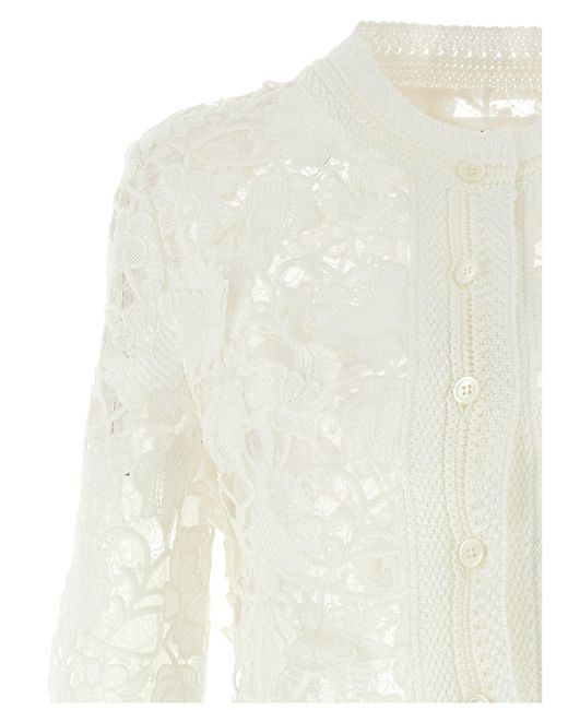 Ermanno Scervino White Macramé Tulle Strickjacke