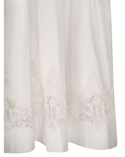 Maurizio Mykonos White Cotton And Rayon Midi Skirt With Embroidered Inserts