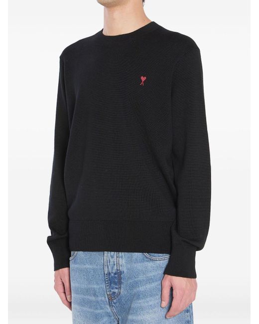 AMI Crewneck Sweater With Subtle Logo Detail in Black für Herren
