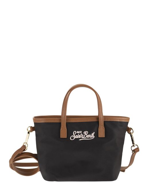 Mc2 Saint Barth Black City Mini Bag With Logo And Shoulder Strap