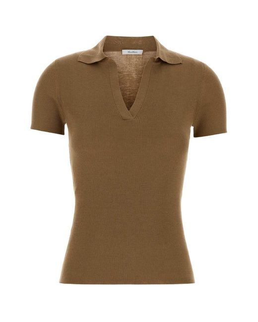 Max Mara Brown Camel Wool Albero Polo Shirt