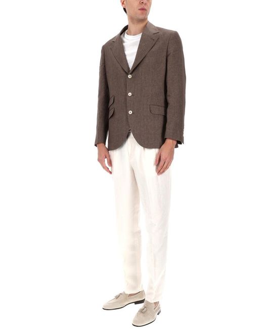 Brunello Cucinelli Brown Single-Breasted Linen Jacket