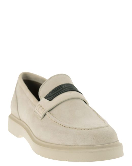 Brunello Cucinelli White Suede Penny Loafer With Jewellery